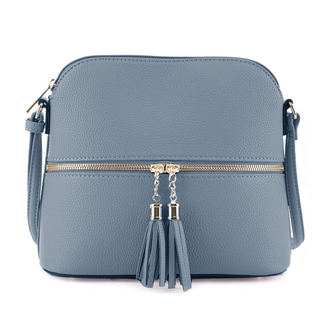 SG SUGU Bolso bandolera Lunar ligero de cúpula mediana con borla | Bolsillo con cremallera | Correa ajustable