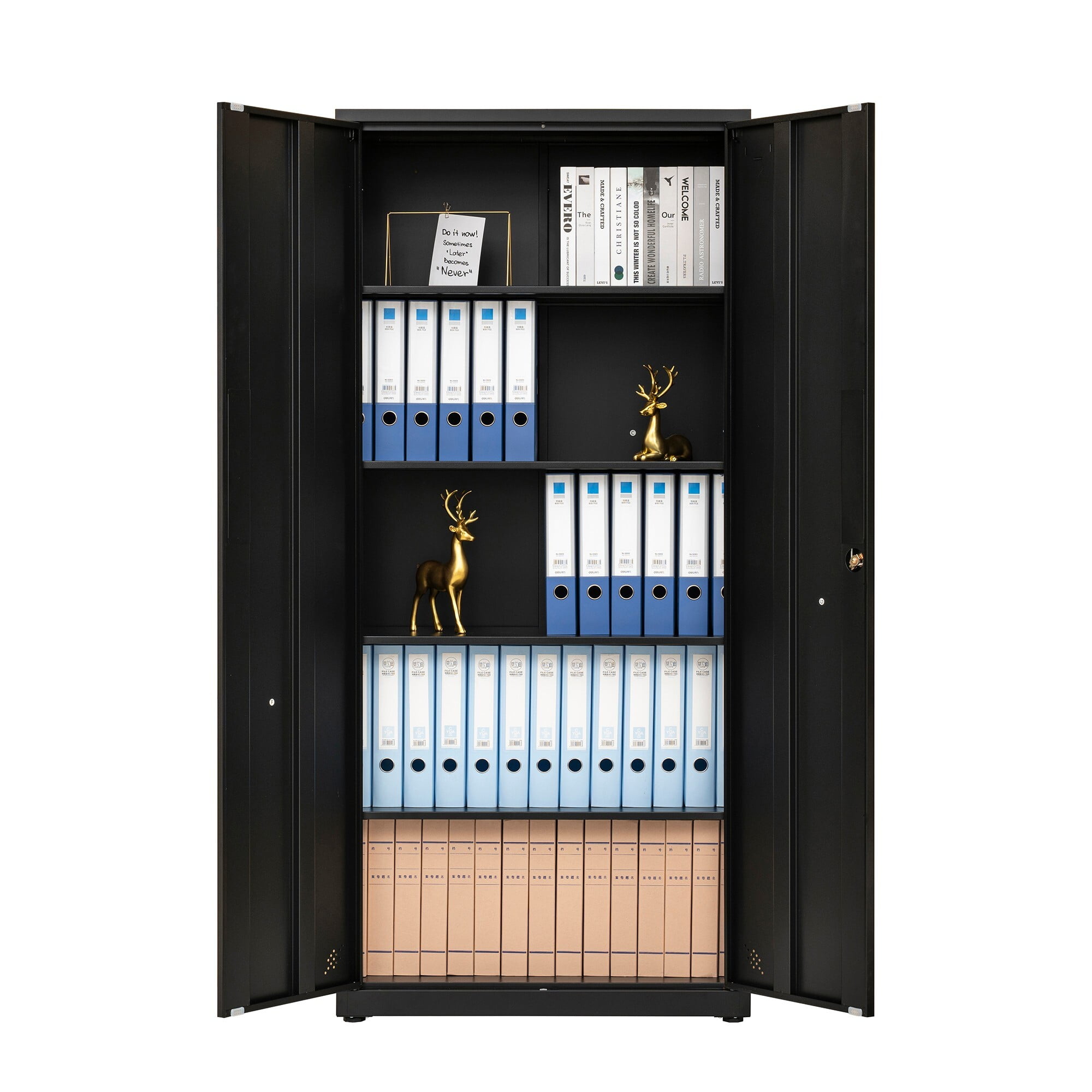 AENKYO 68.9" Heavy Duty Metal Storage Cabinet with Adjustable Shelves & Lock, Steel Locker for Home and Office, Black
