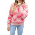 thumbnail image 1 of xiaxaixu Chandail Ample pour Femmes de la Saint-Valentin Motif Cœur Manches Longues Col Rond Tricot, 1 of 9