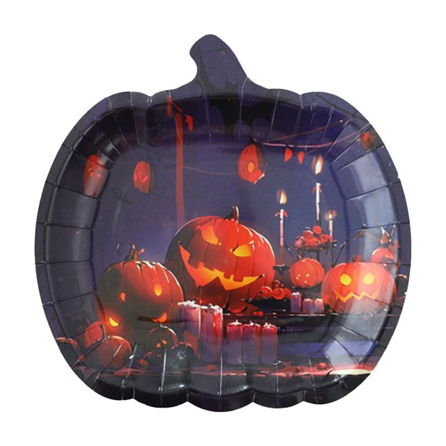 Classic Kitchen Accessories, Halloween Dinnerware Set Orange Black Pumpkin Themed Paper Plates Cups Napkins Halloween Disposable Tableware for Themed Birthday