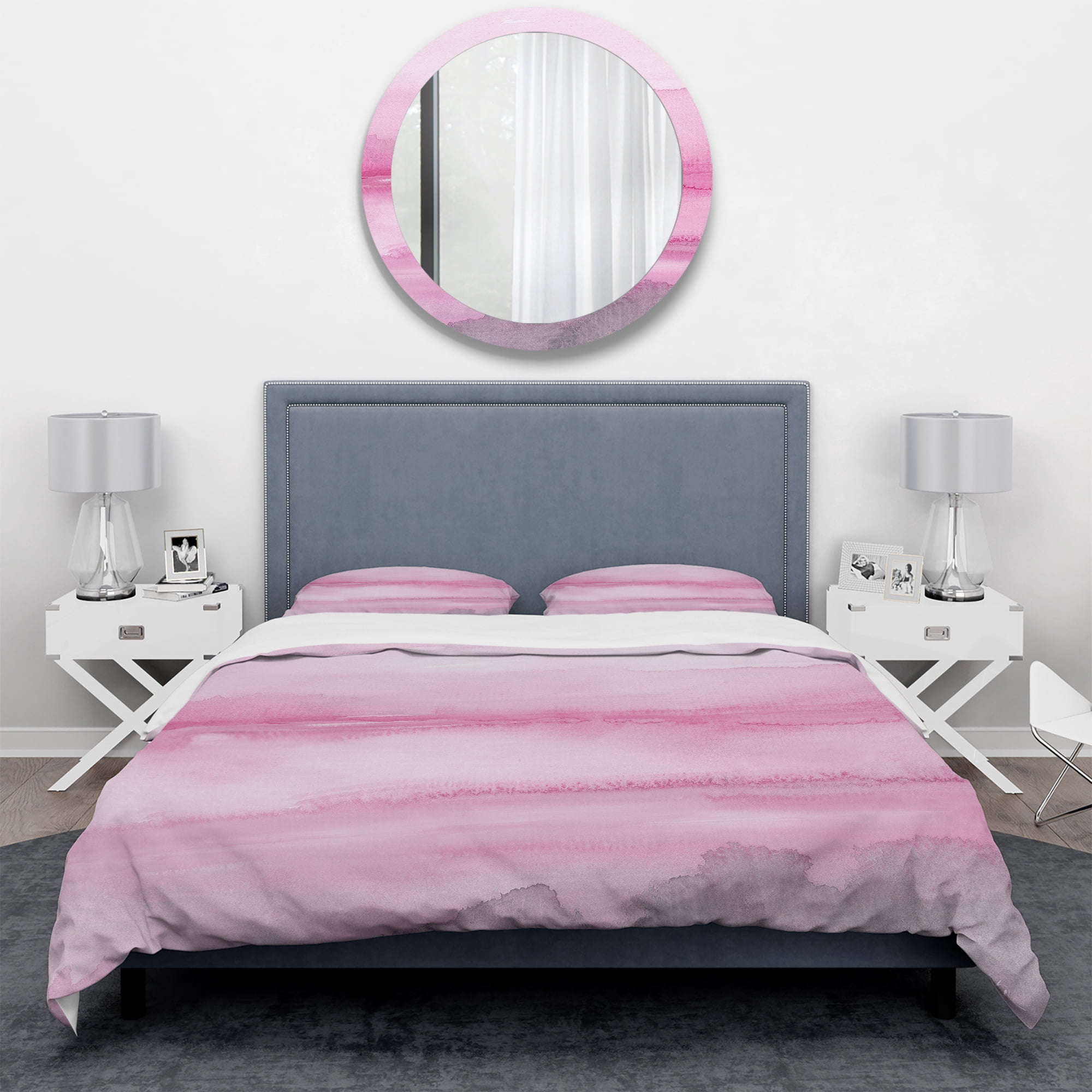 Designart 'Pink Abstract Watercolor' Geometric Duvet Cover Set