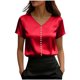 thumbnail image 3 of TaTaai Summer Fashion Solid Women's V Neck Short Sleeve Top, Pearl Embellished Casual Professional, Lightweight for Office Party Wedding Outfits Gift, 3 of 5