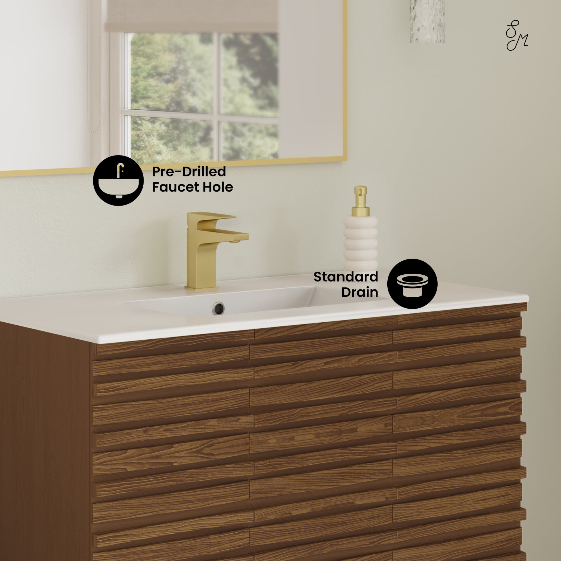 Cascade 36" Brown oak Bath Vanity With White Ceramic Sink Top