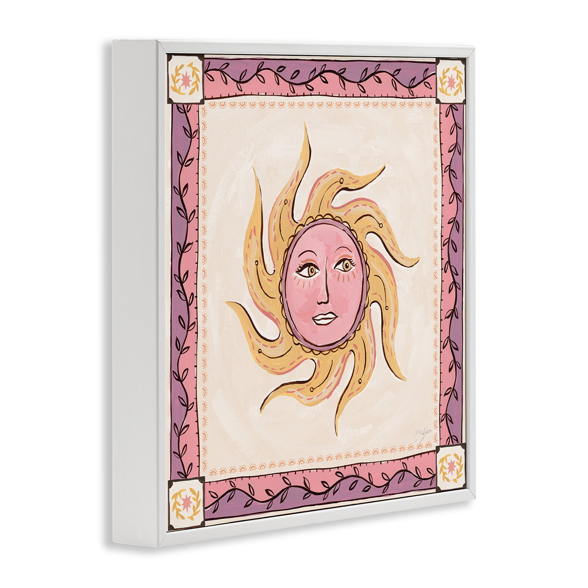 Stupell Industries Pink Sun Face with Leaf Border White Framed Giclee Art, design by Two If By Sea Studios