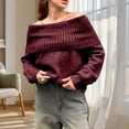thumbnail image 2 of Kilaqueen Sweaters for Women Off Shoulder Long Sleeve Ribbed Knit Tops Solid Color Casual Loose Fit Trendy Sweater, 2 of 5