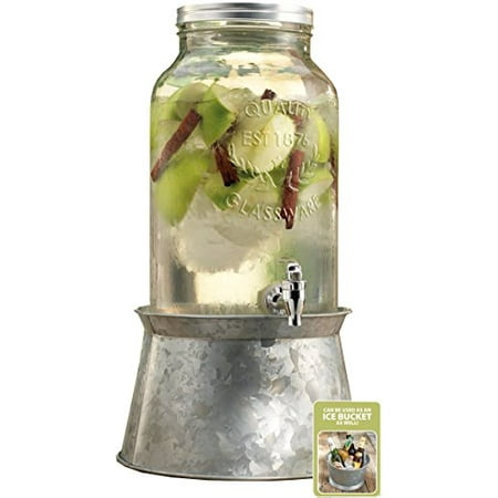 Steel Drinks Bucket Palais Glassware High Quality Mason Jar Beverage Dispenser - Traditional Tin Screw Off Lid - 1.5 Gallon Capacity - With Ice Bucket Base (Silver) ()