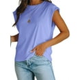 thumbnail image 2 of Langwyqu Summer Solid Color Cap Sleeve Crewneck Casual Shirt Tops, 2 of 5