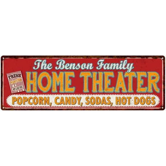 The BENSON Family Home Theater Sign Gift 6x18 Metal Movies Decor 106180100332