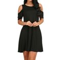 thumbnail image 1 of Women Cold Shoulder Solid Color Party Dress with Pocket, 1 of 4