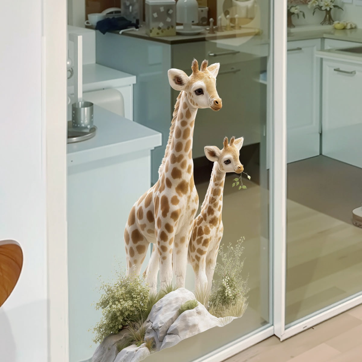 Cute Animal Glass Decoration Stickers - Giraffe Prairie Window Stickers for Home Decor