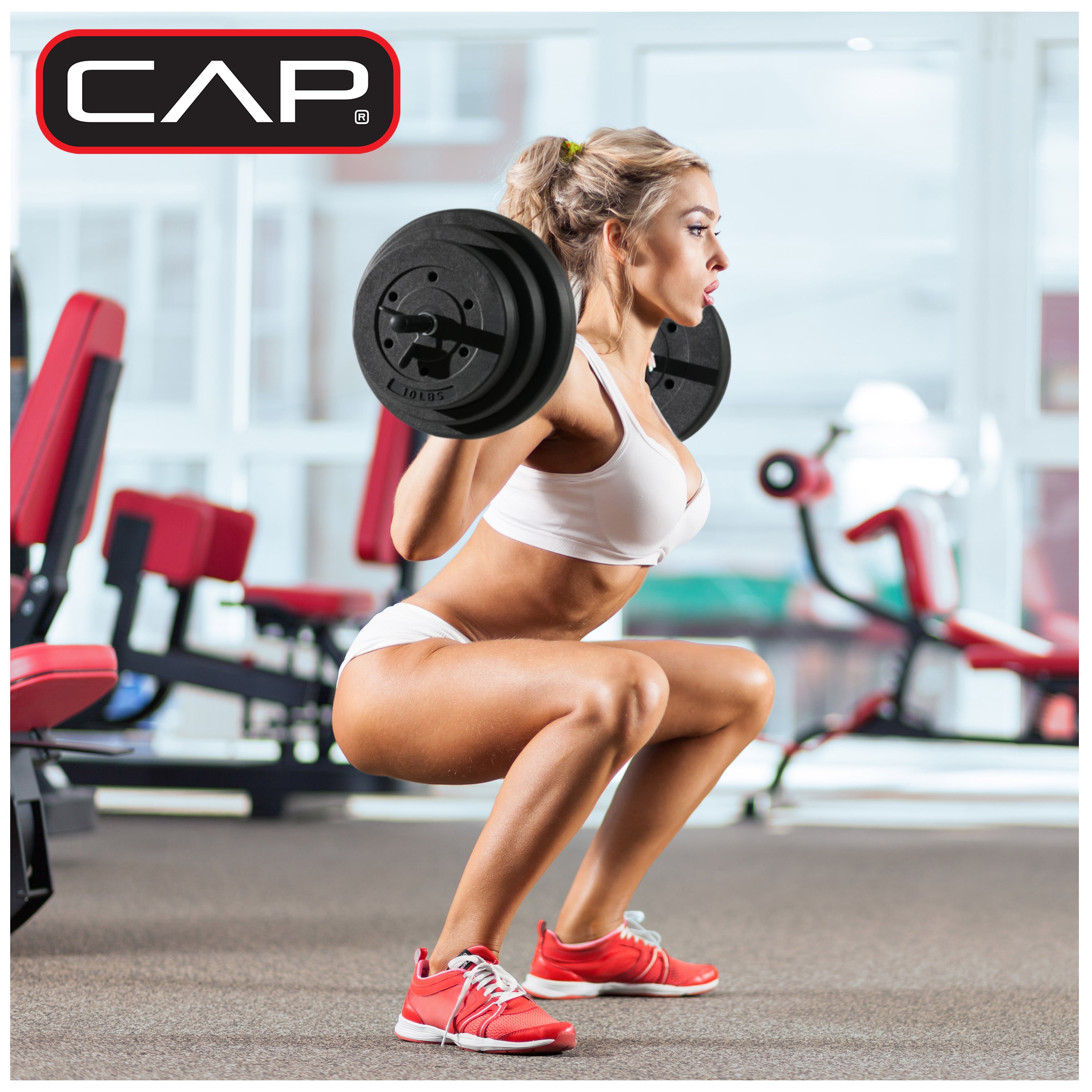 Cap Standard 47-inch Hollow E-Z Curl Workout Bar with 50lb Vinyl Weight Plate Set