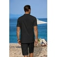 thumbnail image 3 of COOFANDY Men's 2 Pieces Linen Set Casual Henley Shirts Short Sleeve Beach Yoga Shorts Summer Pants Outfits, 3 of 5
