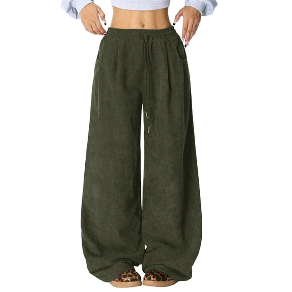 Kelon Womens Wide Leg Sweatpants High Waisted Baggy Lounge Pants Drawstring Athletic Flared Joggers with Pockets Green