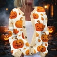 thumbnail image 2 of IYYVV Womens Halloween Cardigan Sweaters Ghost Print Button up Cardigans Fall Winter Warm Sweater Coats Beige S, 2 of 6
