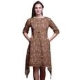thumbnail image 1 of Bimba Brown Leaves & Camellia Kanjiro Floral Printed Tops For Women Asymmetric Kurti Summer Dress For Girls XXX-Large, 1 of 6