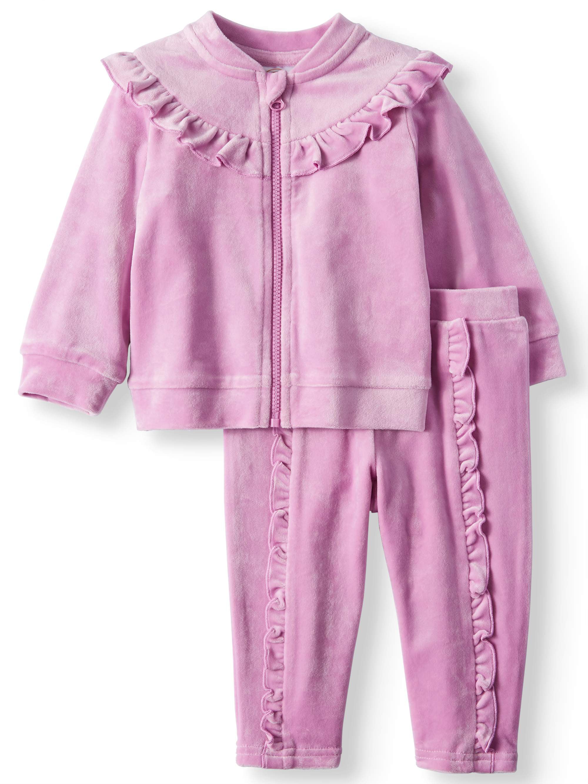 Ruffle Velour Top & Jogger Pants Tracksuit, 2-Piece Outfit Set (Baby ...