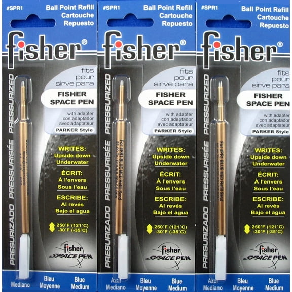 3 PACK Fisher Space Pen Ballpoint Pressurized Refills Medium Point - BLUE