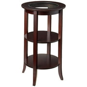 Frenchi Furniture Wood Round Side /Accent Table  Inset Glass Two Shelves