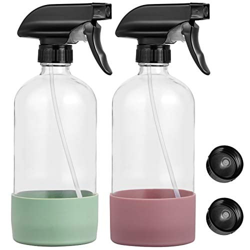 DYHAXA 2 Pack Empty Glass Cleaning Spray Bottles with Silicone Sleeve, 16 Oz Refillable Container with Labels for Handmade Cleaner, Durable Black ...