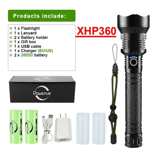 Linterna LED de , linterna recargable por USB, linterna LED de alta potencia de 1500M, linterna táctica con Zoom, linterna de tiro largo