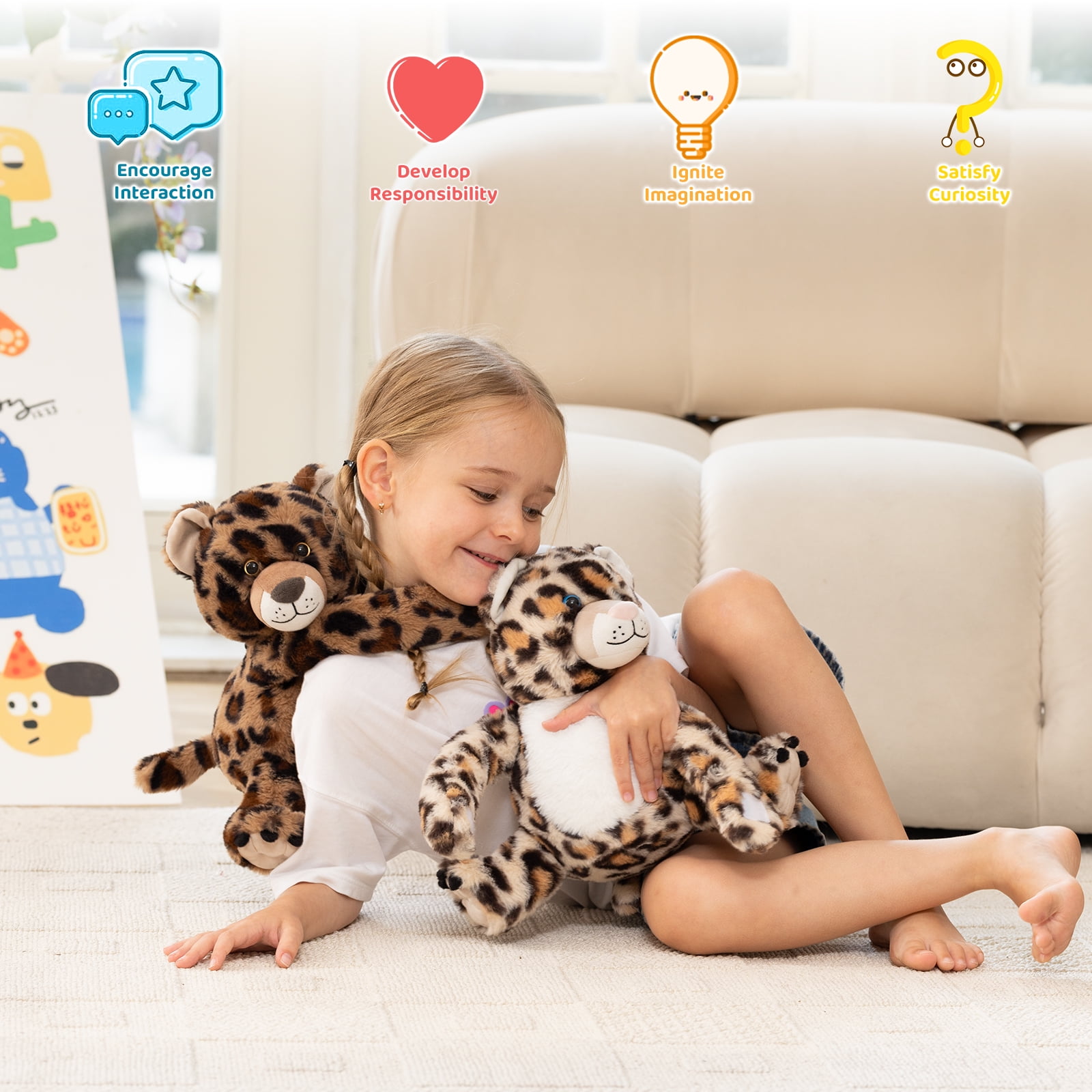 MorisMos Heatable & Coolable Cheetah Stuffed Animals Set,Weighted Microwavable/Freezable Cuddly Stuffed Leopard Pair,Long-Arms Hugging Cheetah Plush Toys