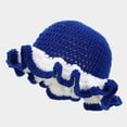 thumbnail image 4 of Delayuji Womens Bucket Hat Handmade Crochet Ruffled Knit Hat Fashiona Colorful Wide Brim Hat Sun Hat Hiking Take Photos Dark Blue One Size, 4 of 4