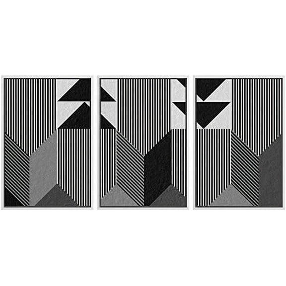 IDEA4WALL Framed Wall Art Print Set Geometric Black 3D Illusion Polygons Abstract Shapes Illustrations Modern Decorative Multicolor Boho for Living Room, Bedroom, Office - 16"x24"x3 White