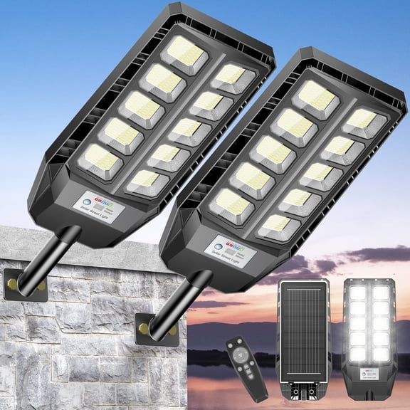 Adewalk Solar Lights Outdoor, IP66 Waterproof Street Lights, 6500K Dusk to Dawn Solar Security Flood Lights, Motion Sensor with Remote Control, for Yard, Entryway, Garage, Porch, 2 Pack
