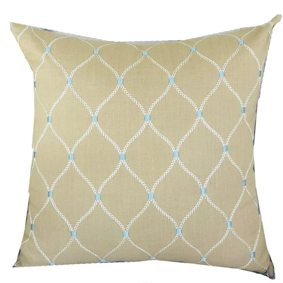 Plutus Abby Taupe White and Blue Handmade Luxury Pillow 20"L x36"W