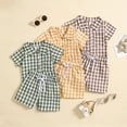 thumbnail image 4 of Esaierr Baby Toddler Boys Summer Clothes Set 6M-4Y Baby Kids Short Sleeve Plaid Shirt Tops and Shorts Suit Toddler 2Pcs Casual Outfits, 4 of 8