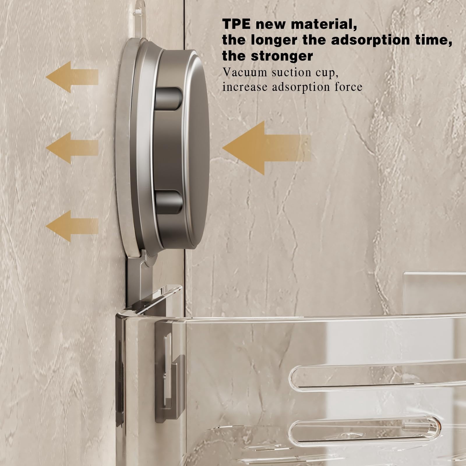 No-Drill Bathroom Corner Shelf Suction Cup Shower Organizer with Towel Bar and Hooks, Durable Corner Shower Shelves Suction Cup for Shampoo Storage in Bathroom Shower