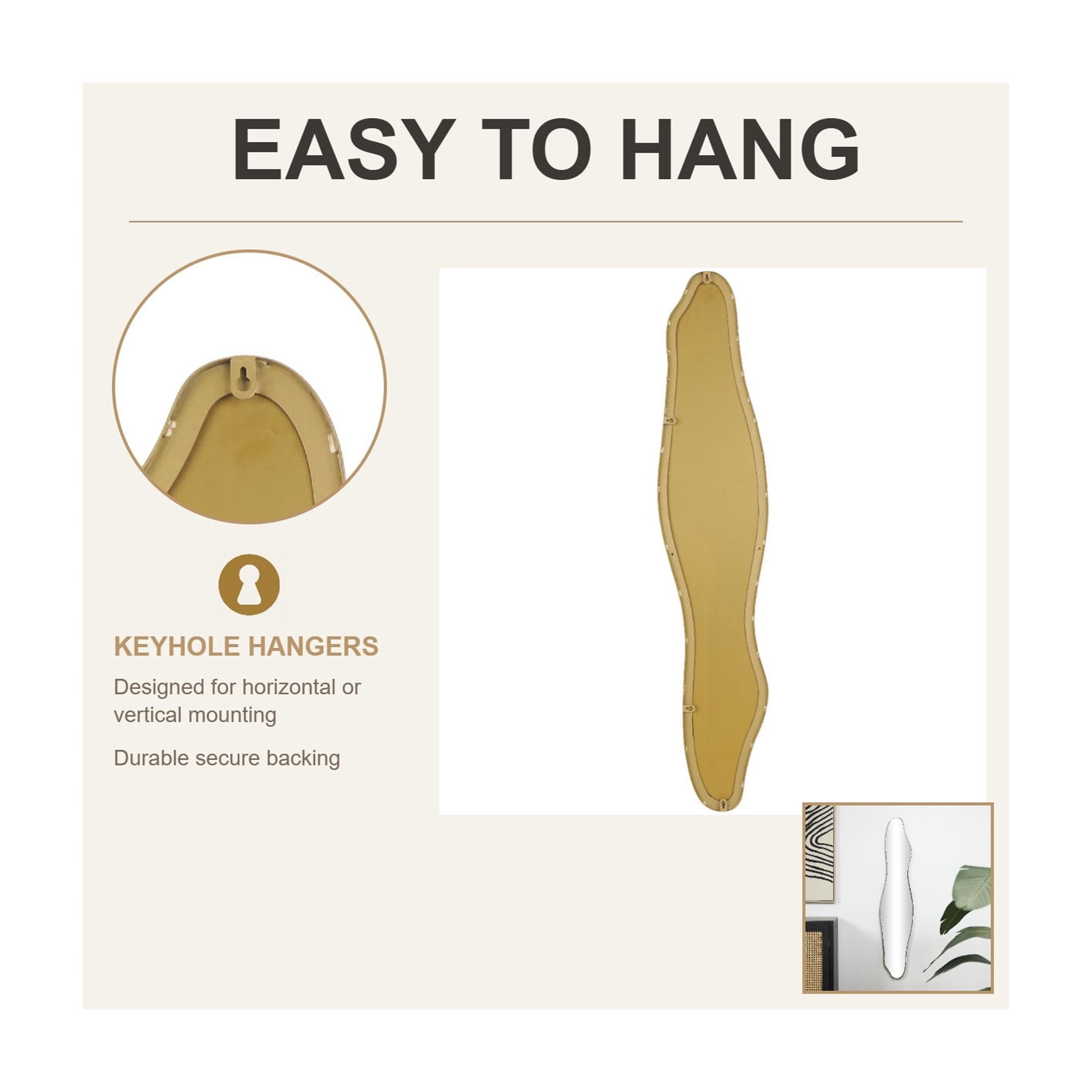 CosmoLiving by Cosmopolitan 10" x 47" Gold Slim Wavy Abstract Wall Mirror