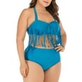 thumbnail image 5 of LELINTA Women's Two Piece Braided Fringe Top High Waist Bottoms Bikini Set Swimwear Plus Size Swimsuit Black/Blue/Red, 5 of 8