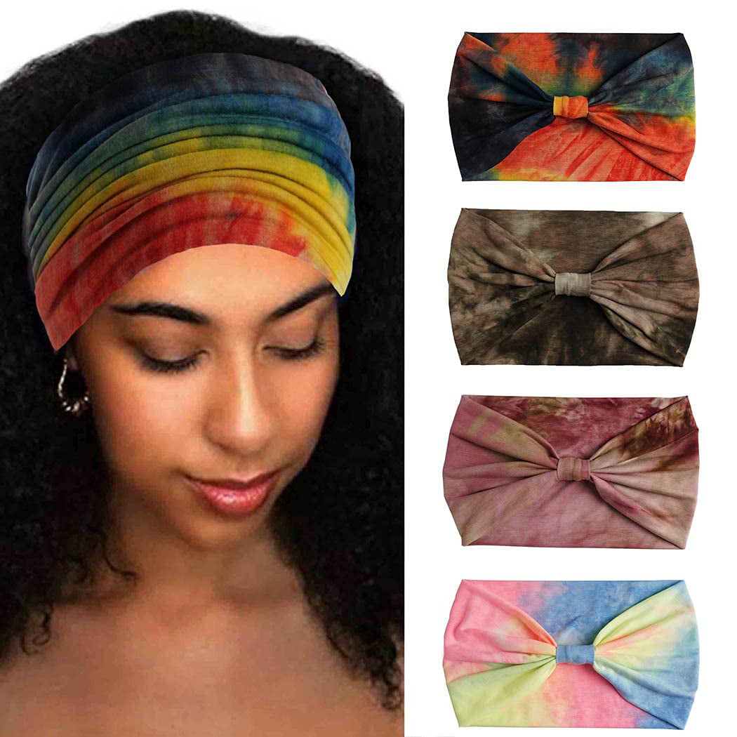 Wide Headbands Stretch Turban Knotted Hairbands Elastic Yoga Workout ...