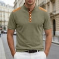 thumbnail image 2 of Mens T-Shirt Short Sleeve Crewneck Henley Shirt Basic Green T Shirt with Button Mens Shirts Summer, 2 of 4