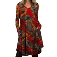 thumbnail image 2 of Babysbule Dresses For Women Ladies Fall Soft O-Neck Long Sleeve Formal Flower Irregular Tie-Dye Color Block Printing Maxi Dress, 2 of 5