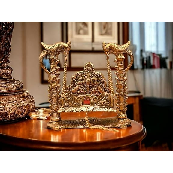 Metal Swing Laddu Gopal Jhula, Decorative Krishna Hindola Palana for Krishna Janmashtami Temple Pooja and Home Decor, Religious Idol