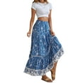 thumbnail image 5 of Liacowi Women Boho Long Skirt Juniors Aesthetic Vintage Floral Print Flowy Swing Skirt Ruffled High Waist A-Line Bohemian Maxi Skirts for Teen Girl, 5 of 9