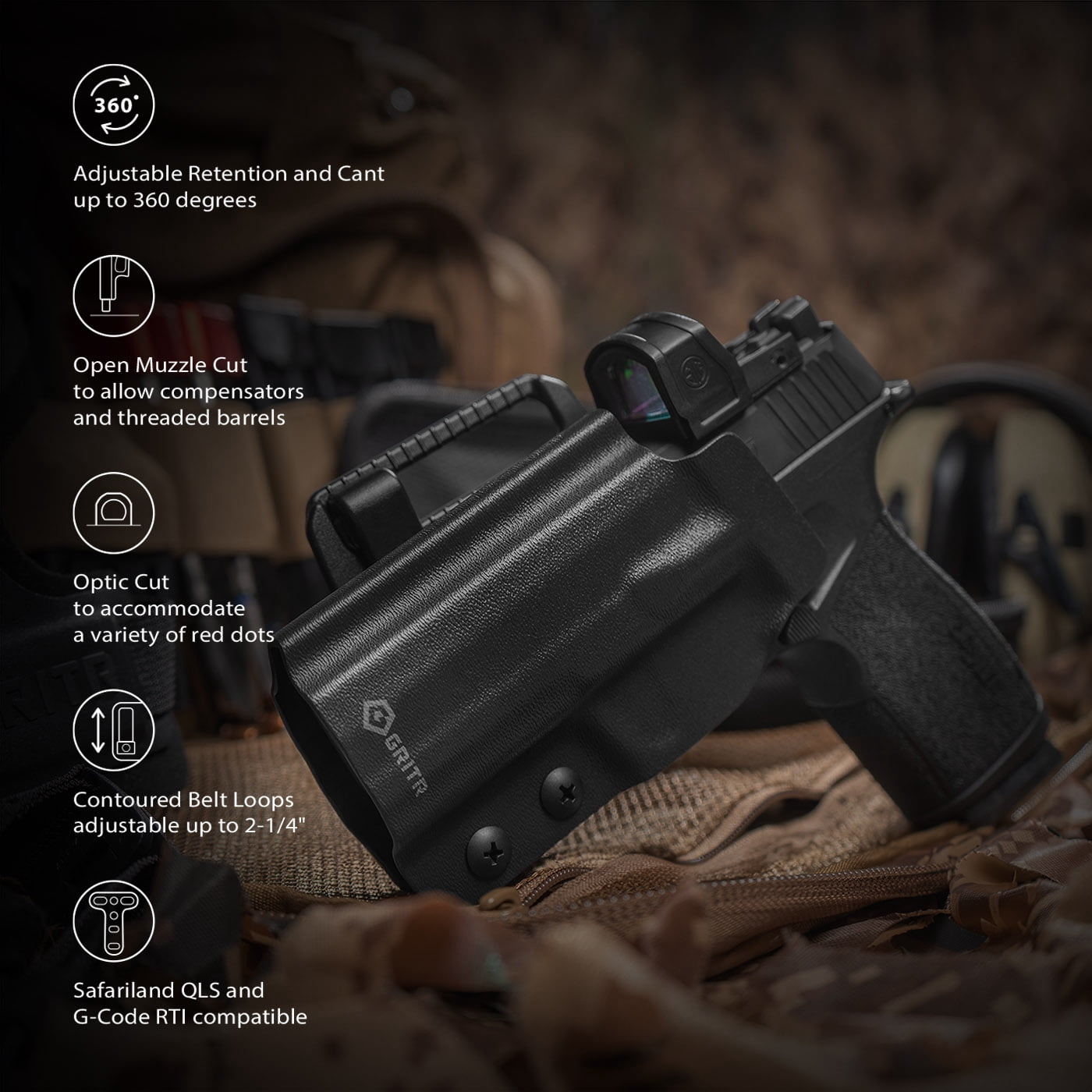 GRITR OWB Kydex Left Hand Holster Fits Sig Sauer P365-XMACRO