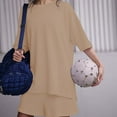 thumbnail image 7 of GILIGEGE Summer Sets Women 2 Piece Outfits Women's 2 Piece Short Sleeved Top and Elastic Waist Shorts Casual Set Matching Summer Lounge Sets Khaki Xl, 7 of 7