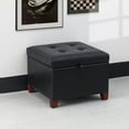 thumbnail image 6 of Adeco Faux Leather Storage Ottoman with Hinged Lid, 14 Inch High Black Square Cube Foot Stool with Storage, Upholstered Vanity Stool with Solid Wood Legs for Living Room, Bedroom, Dorm, 6 of 18