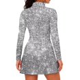 thumbnail image 4 of Aplkyhs Silver Glitter Women Long Sleeve 1/4 Zip Tennis Dress with Shorts and Pockets Lightweight Athletic Golf Dresses Moisture Wicking Built-in Shorts Workout Golf Suit Set, 4 of 7