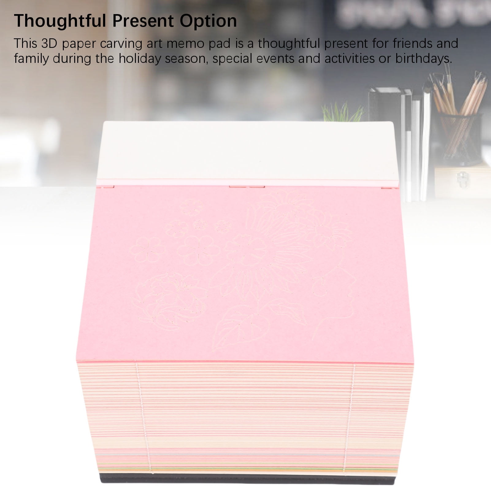 Rupoun 3D Notepad Flower Sea Tree Island Paper Carving Art 3D Art Memo Pad with 2026 Calendar for Desktop Ornament Roseate 3.3x3.3x2.7 inches / 8.5x8.5x6.8 cm