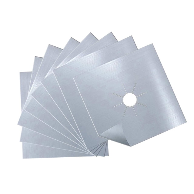 OULII Gas Burner Liners 4 Pcs Silver Composite Material Easy Clean for Kitchen Use