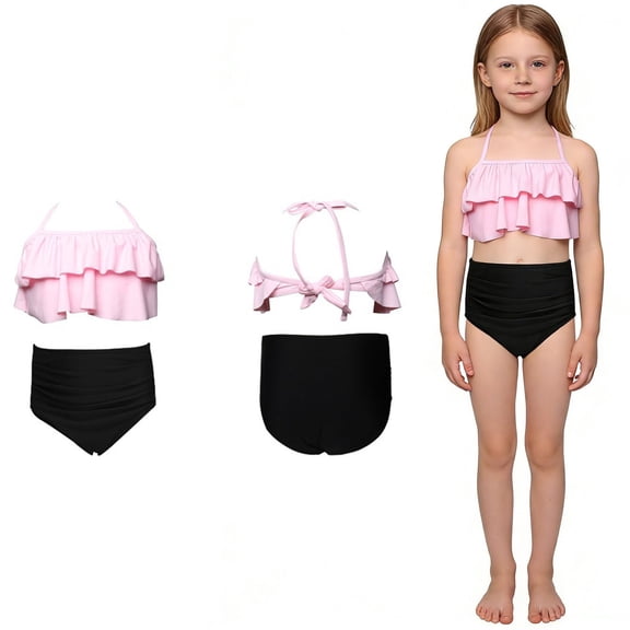 Kids Two Piece Swimsuits Backless Halter Girls Bathing Suits with Chest Pad Kids Swimsuits for Girls 9-10 Years