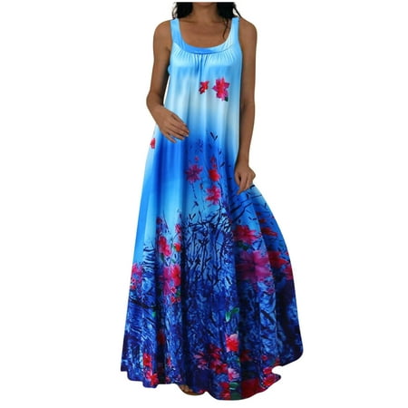 

Pink Dress Prom Dress Boho Womens Summer Elegant Sleeveless Neck Long Maxi Dress Baggy Tie Boho Floral Print Beach Flowy Sundress Savings Clearance Deals Sundresses for Women Maxi Dress Blue XL