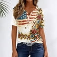 thumbnail image 5 of Women's 250th Anniversary Usa Shirt Independence Day Patriotic Star Stripe Print V-Neck Button Short Sleeve Top, 5 of 7