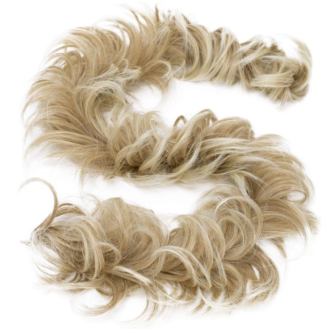 CAISHA postizo envoltura para el cabello fibras sintéticas resistentes al calor rizado desordenado Updo mezcla rubia HW11