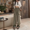 thumbnail image 2 of 2DXuixsh Pantalons pour Femmes Couleur Unie Rétro Jambes Larges Taille Haute Style Simple Tendance Pantalons Cargo Cool Grande Taille pour Femmes Café Taille g, 2 of 7