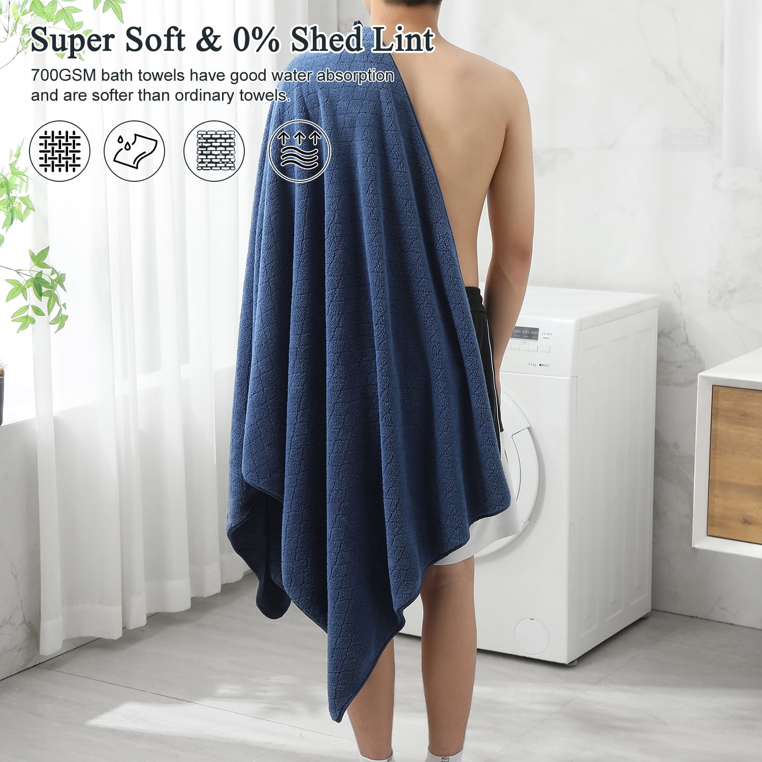 Beartech 8 Piece Microfiber Bath Towels Set - 2 Bath sheets,2 Hand Towels,4 Washcloths,Soft & Highly Absorbent Family Towels,Quick Dry & Less Lint Shower towels for Bathroom,Spa-Navy Blue
